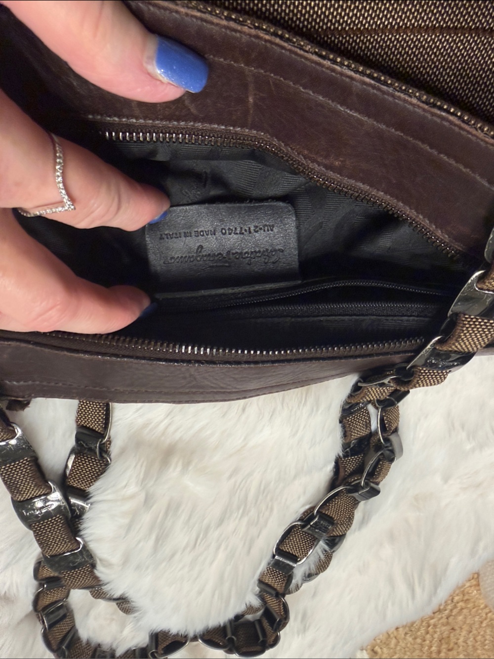 Salvatore Ferragamo Brown Leather & Canvas Shoulder Bag